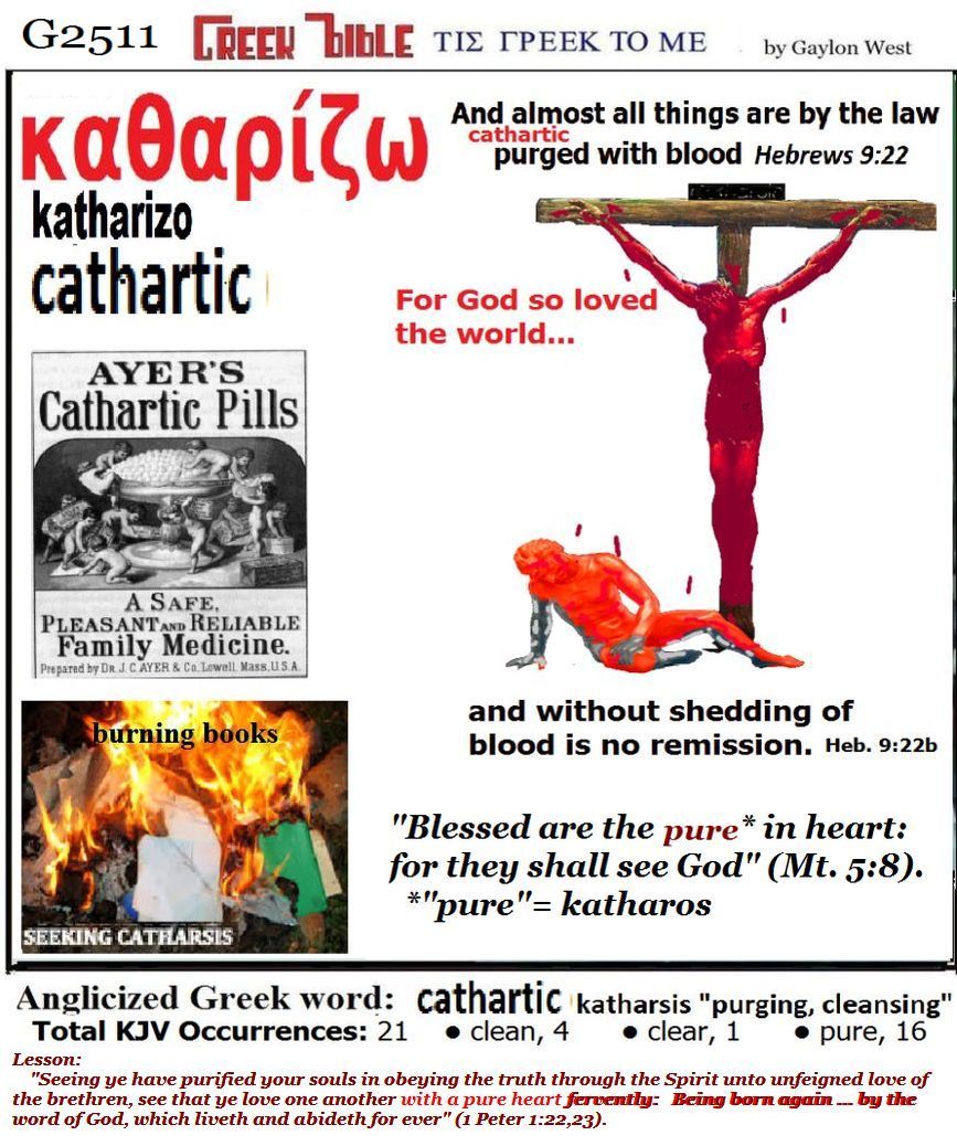 cathartic G2511: purge; cleanse.  Anglicized Greek words of the New Testament, illustrated.